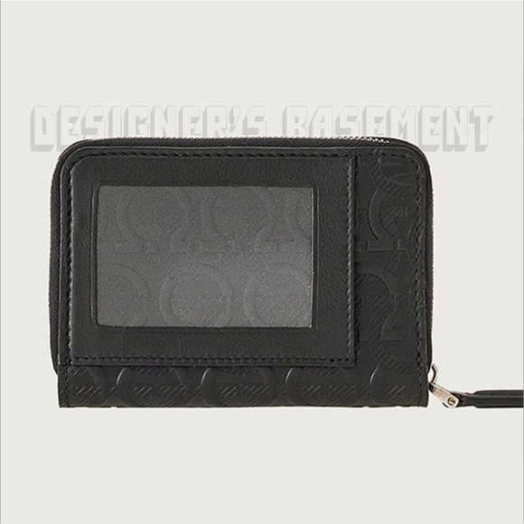 SALVATORE FERRAGAMO black Leather ID window GANCINI Embossed zip around wallet - Picture 2 of 6